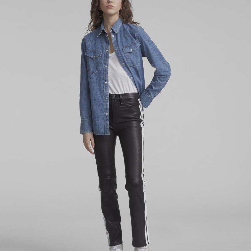 Rag & Bone Ankle Leather Cigarette W/ Stripe Pants NWT - Picture 4 of 4